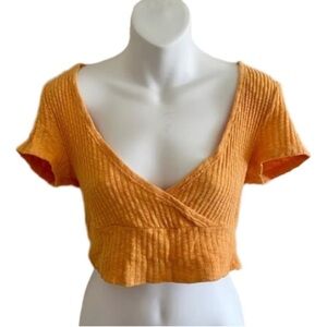 Urban Outfitters Orange Wrap Textured Ribbed Crop Top Casual Women’s Size Small